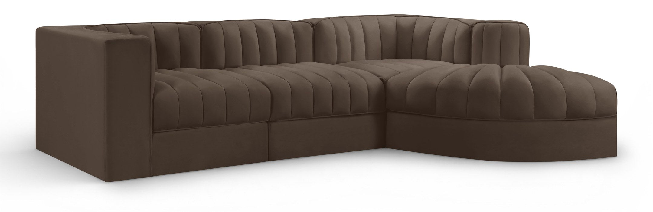 Meridian Furniture - Rummi Brown Velvet Performance Fabric Upholstered 4pc. Sectional - 660Brown-Sec4C - GreatFurnitureDeal