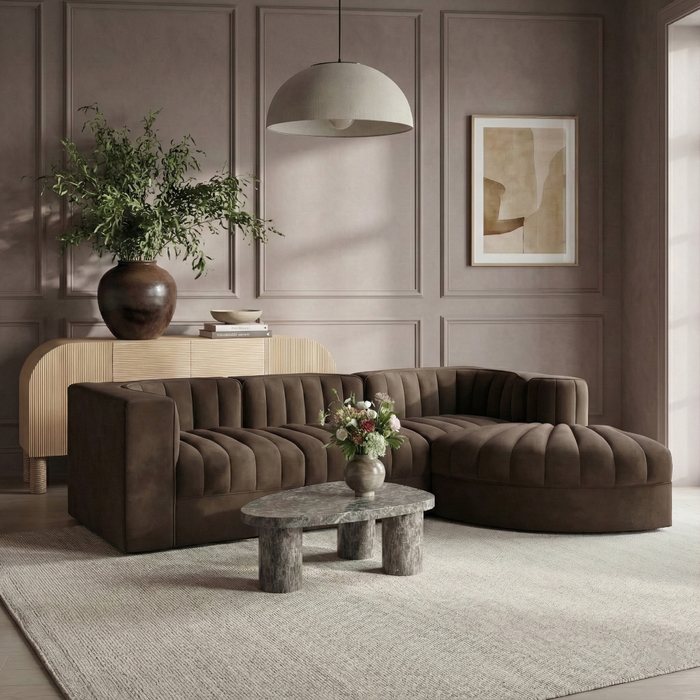 Meridian Furniture - Rummi Brown Velvet Performance Fabric Upholstered 4pc. Sectional - 660Brown-Sec4C - GreatFurnitureDeal