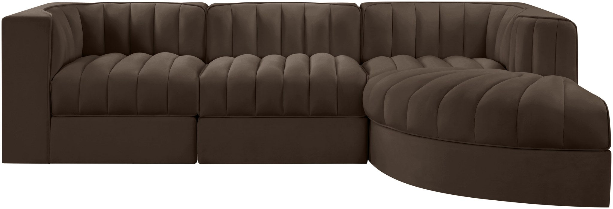 Meridian Furniture - Rummi Brown Velvet Performance Fabric Upholstered 4pc. Sectional - 660Brown-Sec4C - GreatFurnitureDeal