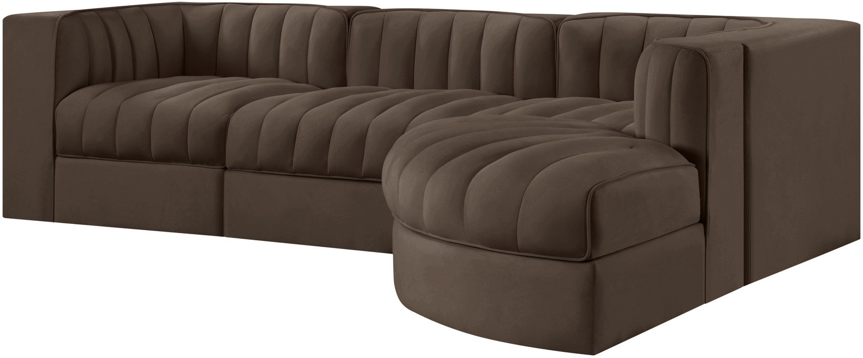 Meridian Furniture - Rummi Brown Velvet Performance Fabric Upholstered 4pc. Sectional - 660Brown-Sec4C - GreatFurnitureDeal