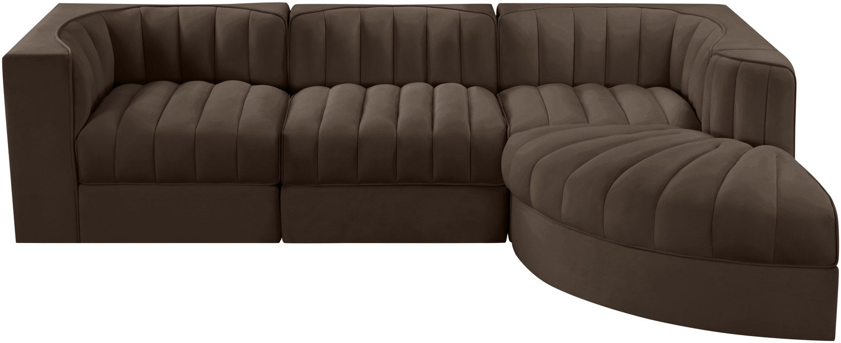 Meridian Furniture - Rummi Brown Velvet Performance Fabric Upholstered 4pc. Sectional - 660Brown-Sec4C - GreatFurnitureDeal