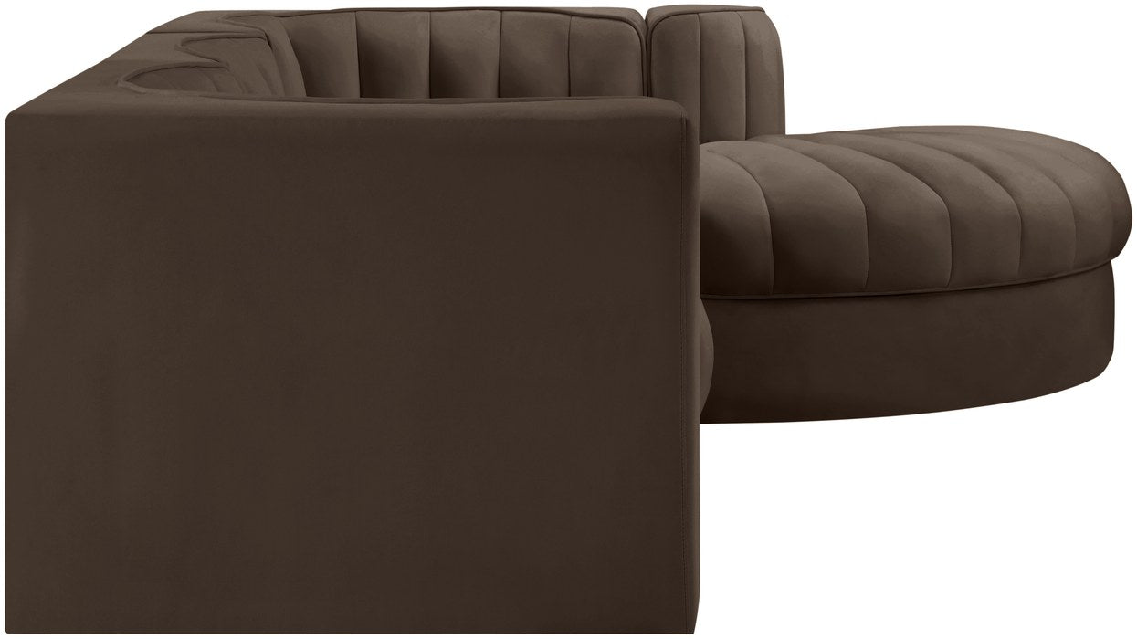 Meridian Furniture - Rummi Brown Velvet Performance Fabric Upholstered 4pc. Sectional - 660Brown-Sec4C - GreatFurnitureDeal