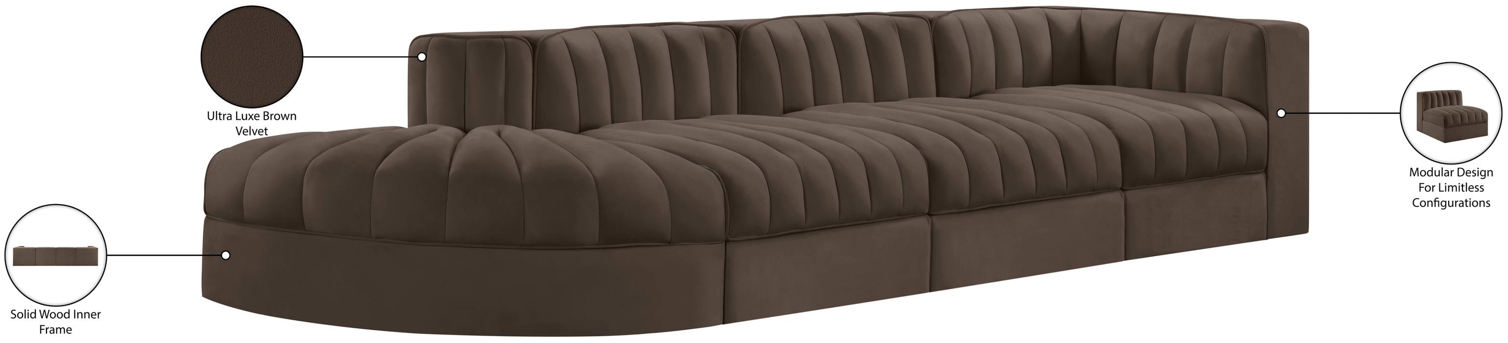 Meridian Furniture - Rummi Brown Velvet Performance Fabric Upholstered 4pc. Sectional - 660Brown-Sec4D - GreatFurnitureDeal