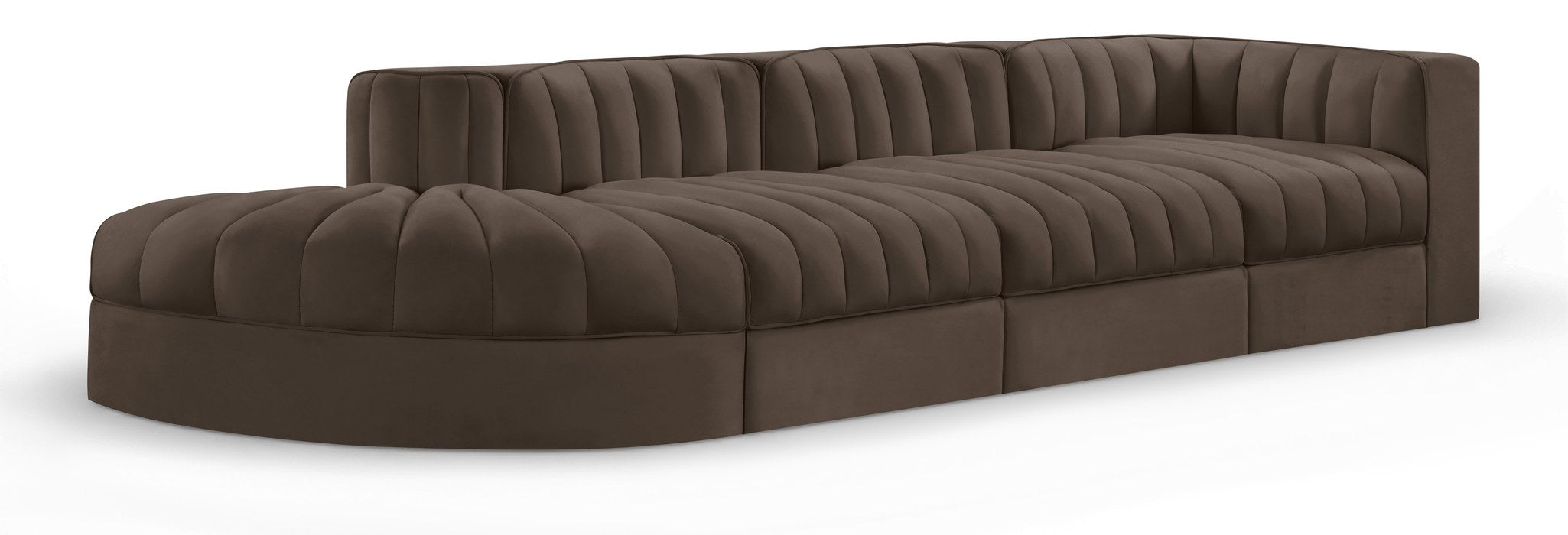 Meridian Furniture - Rummi Brown Velvet Performance Fabric Upholstered 4pc. Sectional - 660Brown-Sec4D - GreatFurnitureDeal