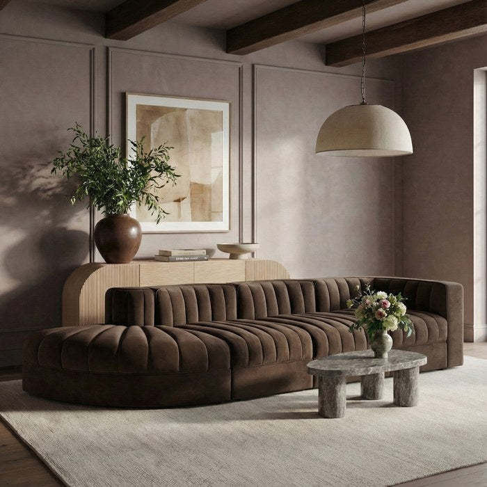 Meridian Furniture - Rummi Brown Velvet Performance Fabric Upholstered 4pc. Sectional - 660Brown-Sec4D - GreatFurnitureDeal