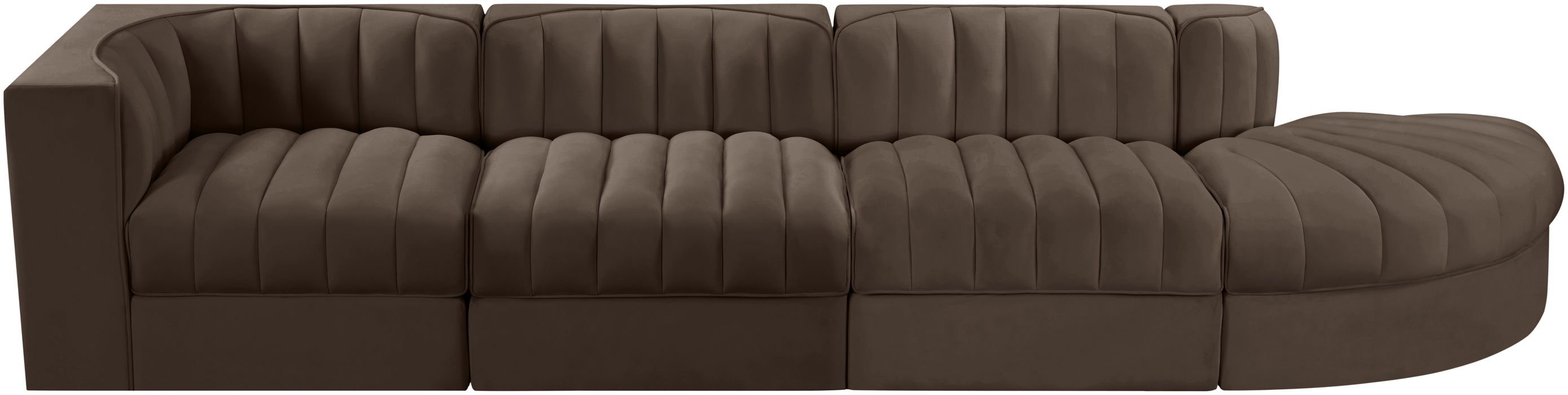 Meridian Furniture - Rummi Brown Velvet Performance Fabric Upholstered 4pc. Sectional - 660Brown-Sec4D - GreatFurnitureDeal