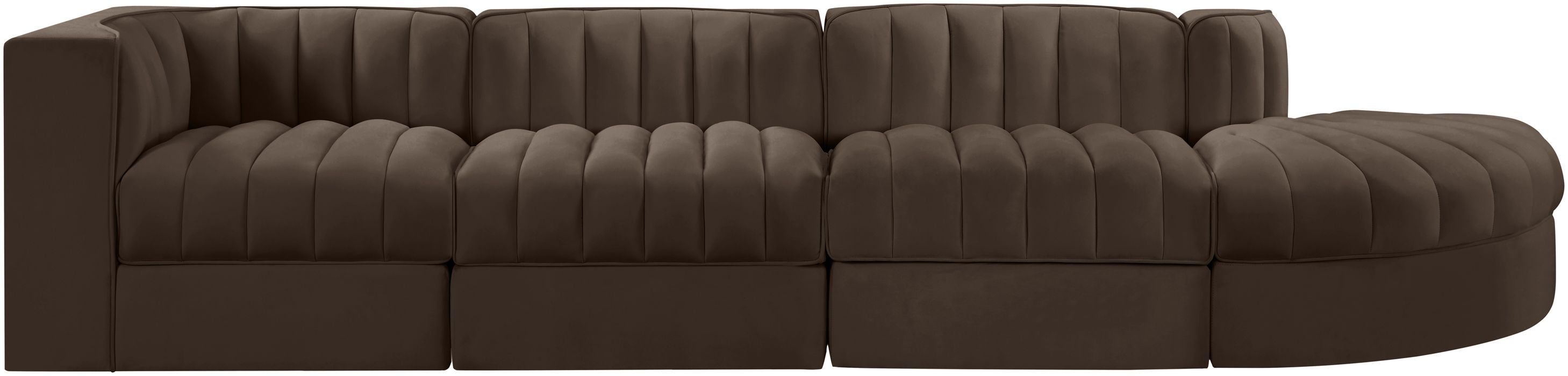 Meridian Furniture - Rummi Brown Velvet Performance Fabric Upholstered 4pc. Sectional - 660Brown-Sec4D - GreatFurnitureDeal