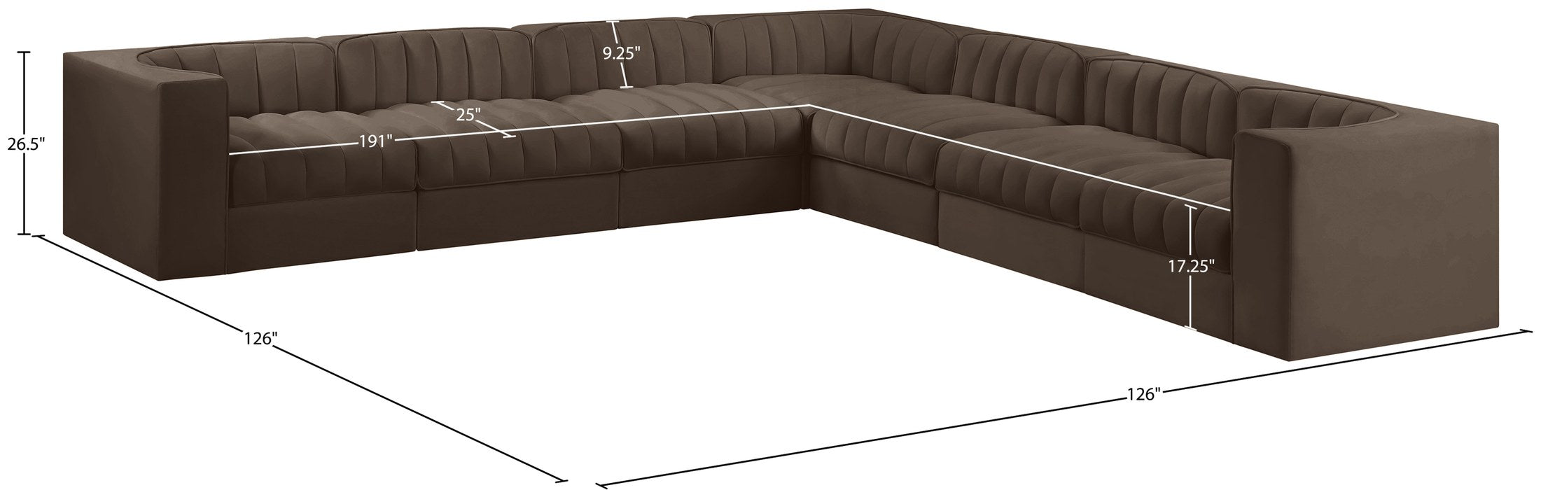 Meridian Furniture - Rummi Brown Velvet Performance Fabric Upholstered 7pc. Sectional - 660Brown-Sec7A - GreatFurnitureDeal