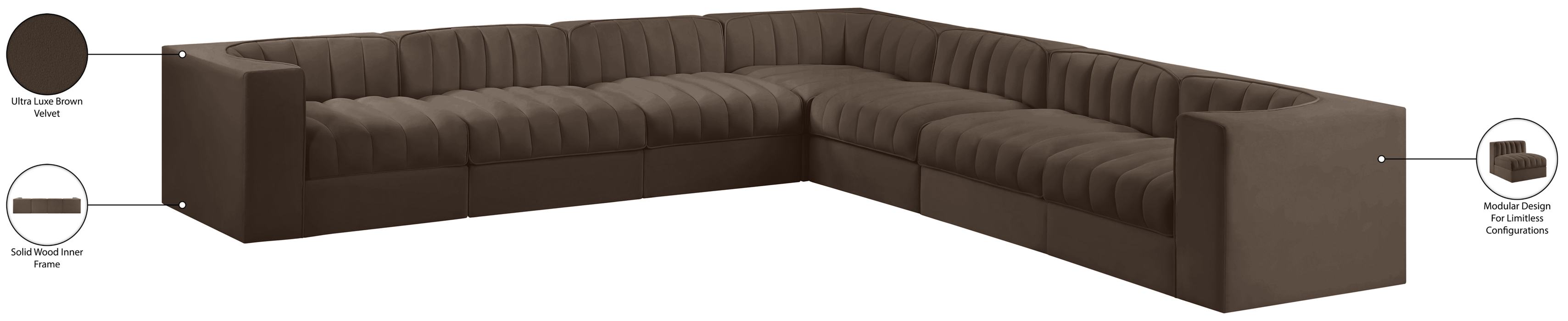 Meridian Furniture - Rummi Brown Velvet Performance Fabric Upholstered 7pc. Sectional - 660Brown-Sec7A - GreatFurnitureDeal