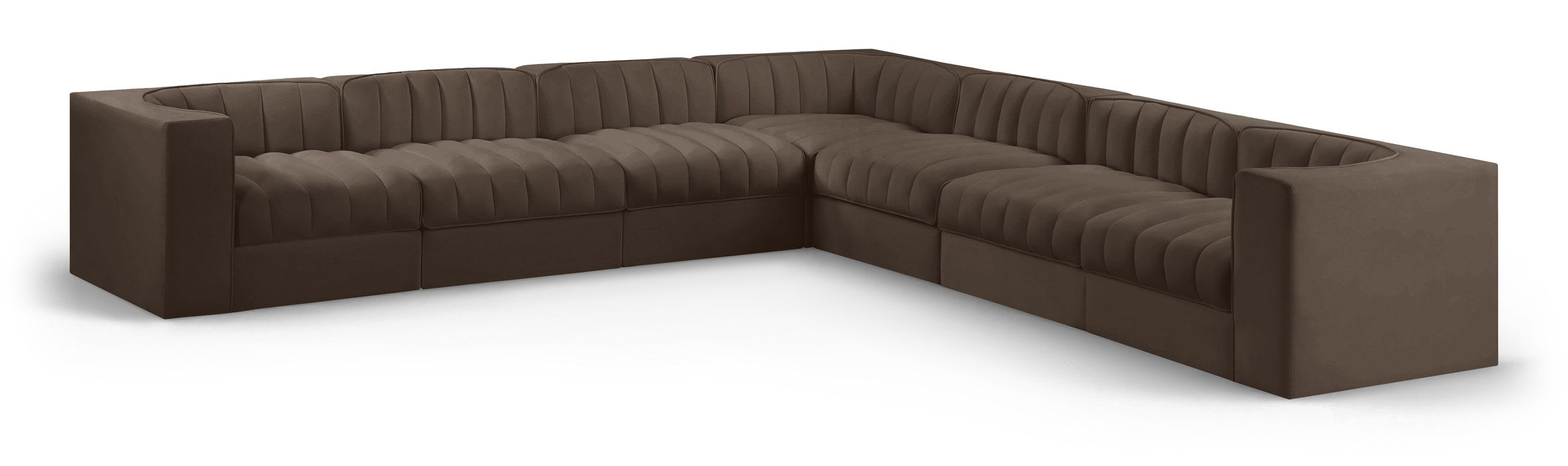 Meridian Furniture - Rummi Brown Velvet Performance Fabric Upholstered 7pc. Sectional - 660Brown-Sec7A - GreatFurnitureDeal