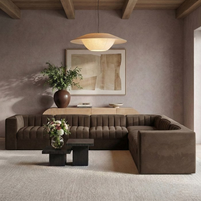 Meridian Furniture - Rummi Brown Velvet Performance Fabric Upholstered 7pc. Sectional - 660Brown-Sec7A - GreatFurnitureDeal