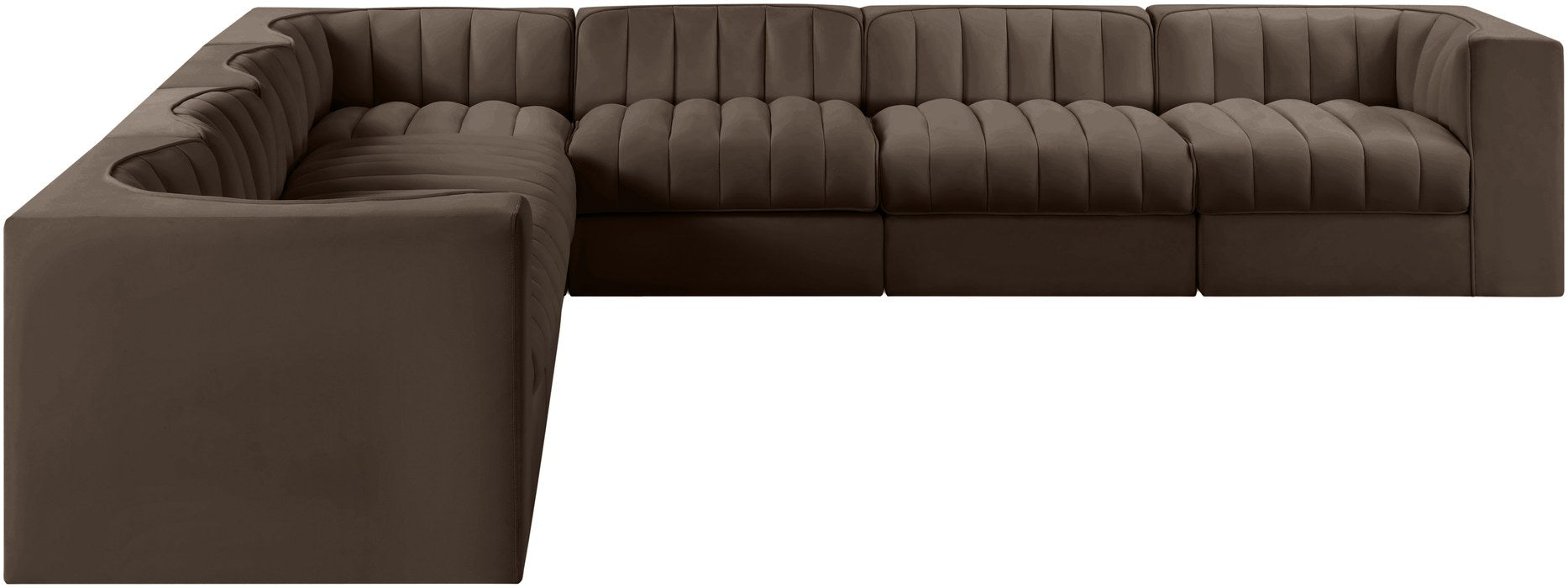 Meridian Furniture - Rummi Brown Velvet Performance Fabric Upholstered 7pc. Sectional - 660Brown-Sec7A - GreatFurnitureDeal