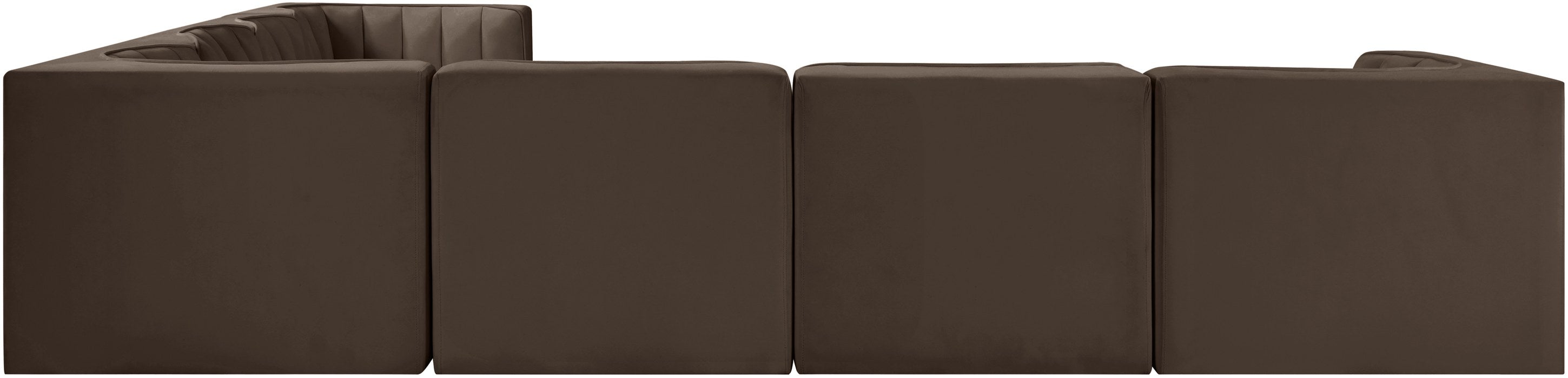 Meridian Furniture - Rummi Brown Velvet Performance Fabric Upholstered 7pc. Sectional - 660Brown-Sec7A - GreatFurnitureDeal