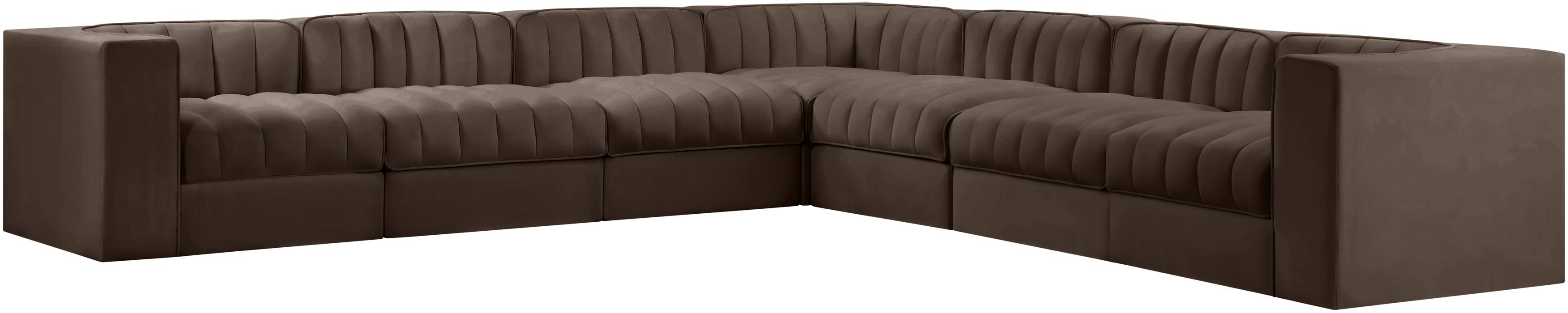 Meridian Furniture - Rummi Brown Velvet Performance Fabric Upholstered 7pc. Sectional - 660Brown-Sec7A - GreatFurnitureDeal