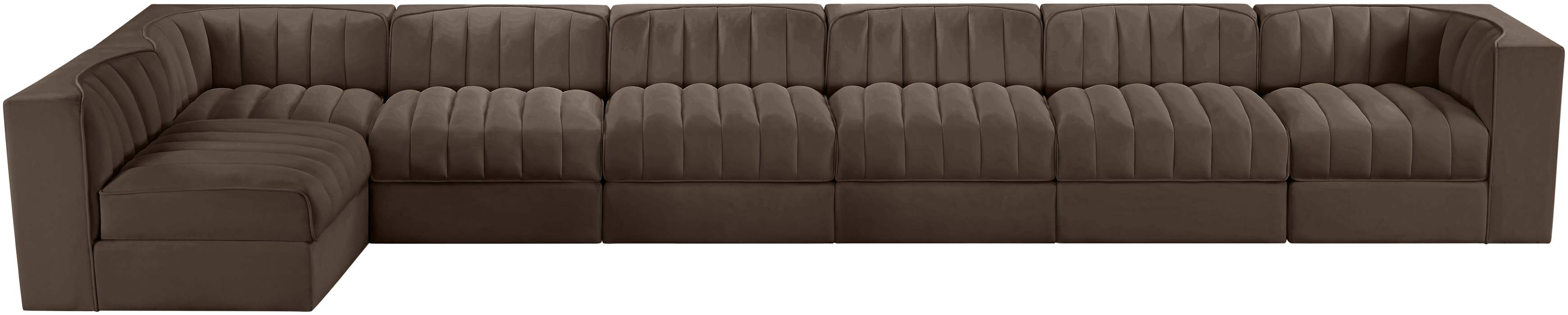 Meridian Furniture - Rummi Brown Velvet Performance Fabric Upholstered 7pc. Sectional - 660Brown-Sec7D - GreatFurnitureDeal