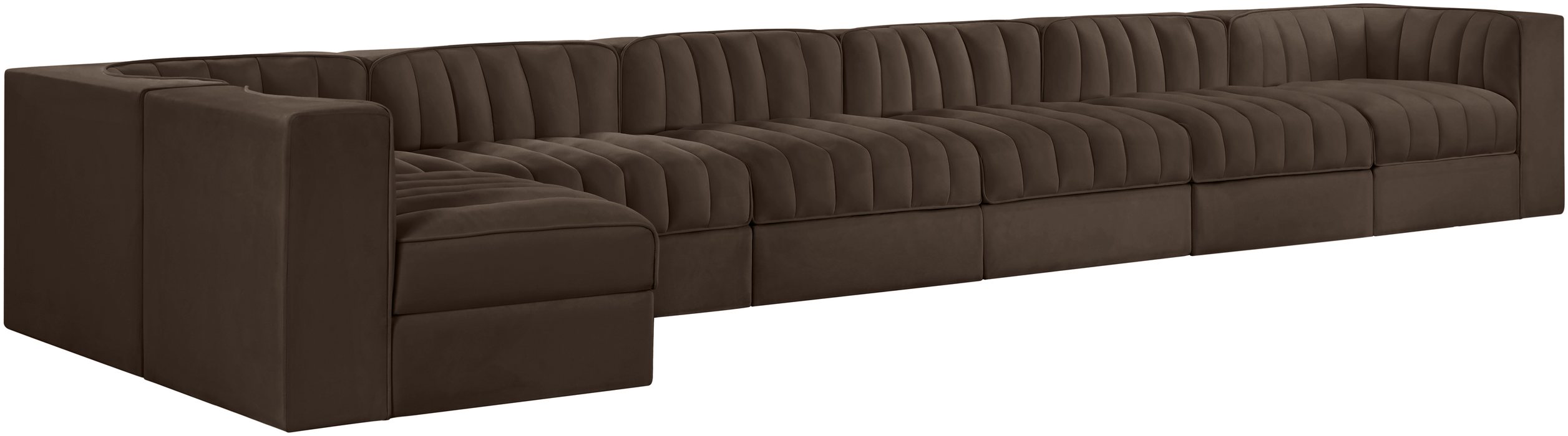 Meridian Furniture - Rummi Brown Velvet Performance Fabric Upholstered 7pc. Sectional - 660Brown-Sec7D - GreatFurnitureDeal
