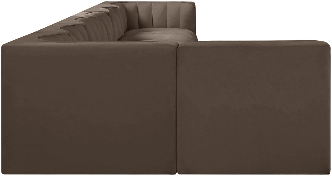Meridian Furniture - Rummi Brown Velvet Performance Fabric Upholstered 7pc. Sectional - 660Brown-Sec7D - GreatFurnitureDeal