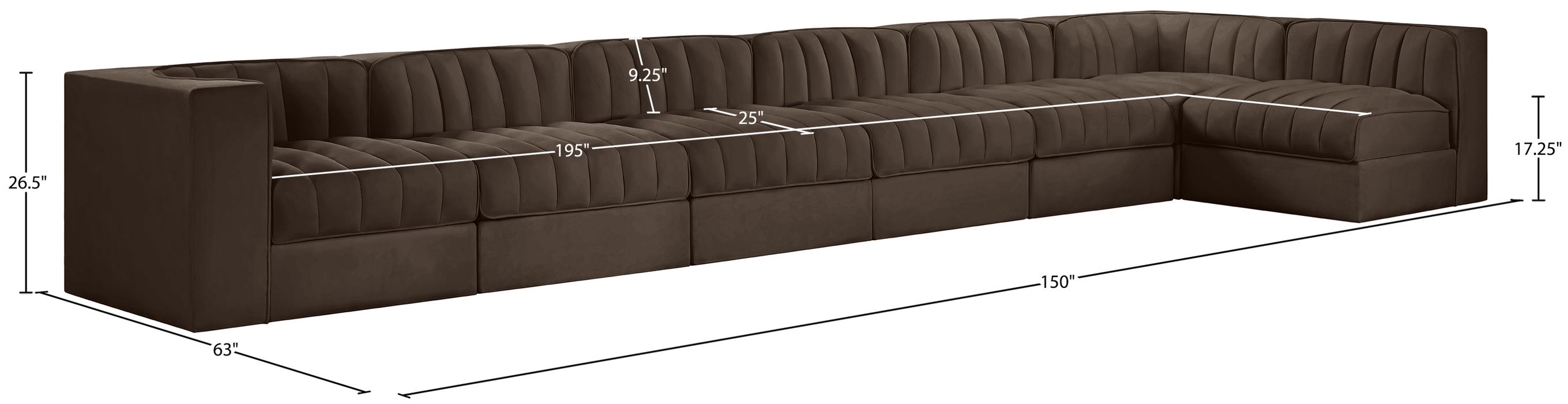 Meridian Furniture - Rummi Brown Velvet Performance Fabric Upholstered 7pc. Sectional - 660Brown-Sec7D - GreatFurnitureDeal