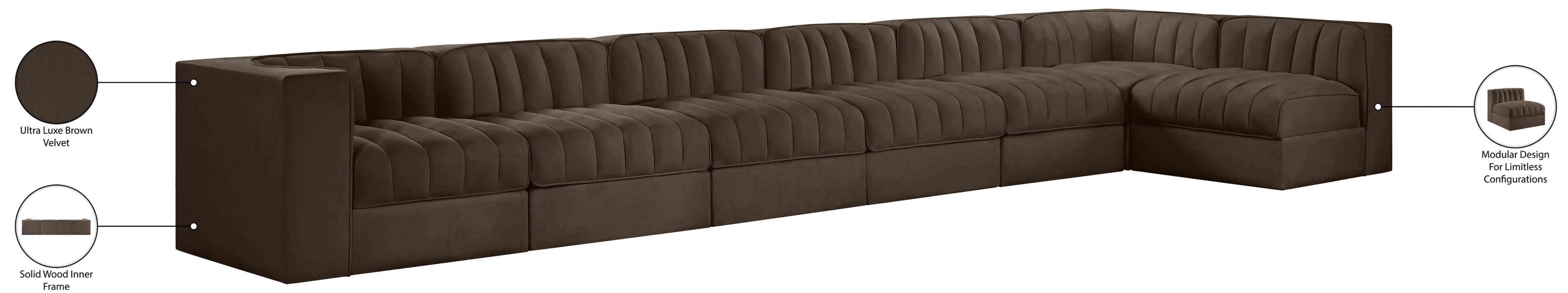 Meridian Furniture - Rummi Brown Velvet Performance Fabric Upholstered 7pc. Sectional - 660Brown-Sec7D - GreatFurnitureDeal