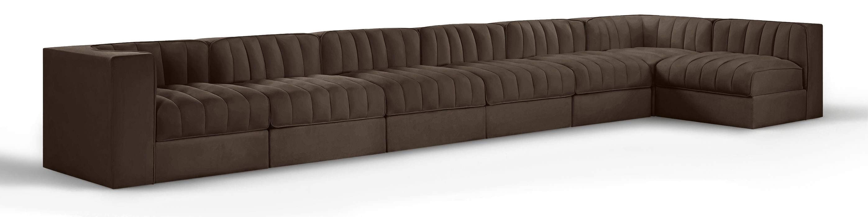Meridian Furniture - Rummi Brown Velvet Performance Fabric Upholstered 7pc. Sectional - 660Brown-Sec7D - GreatFurnitureDeal