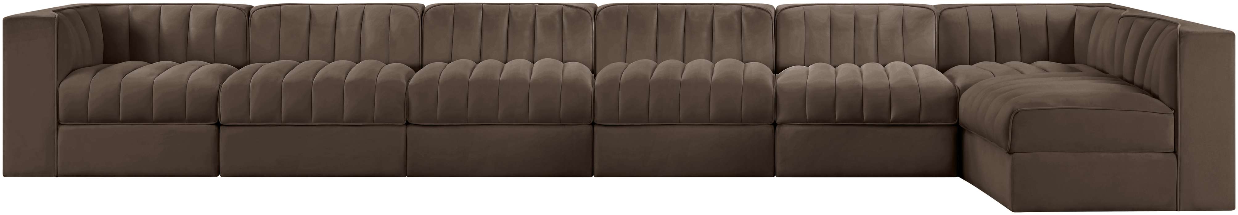 Meridian Furniture - Rummi Brown Velvet Performance Fabric Upholstered 7pc. Sectional - 660Brown-Sec7D - GreatFurnitureDeal