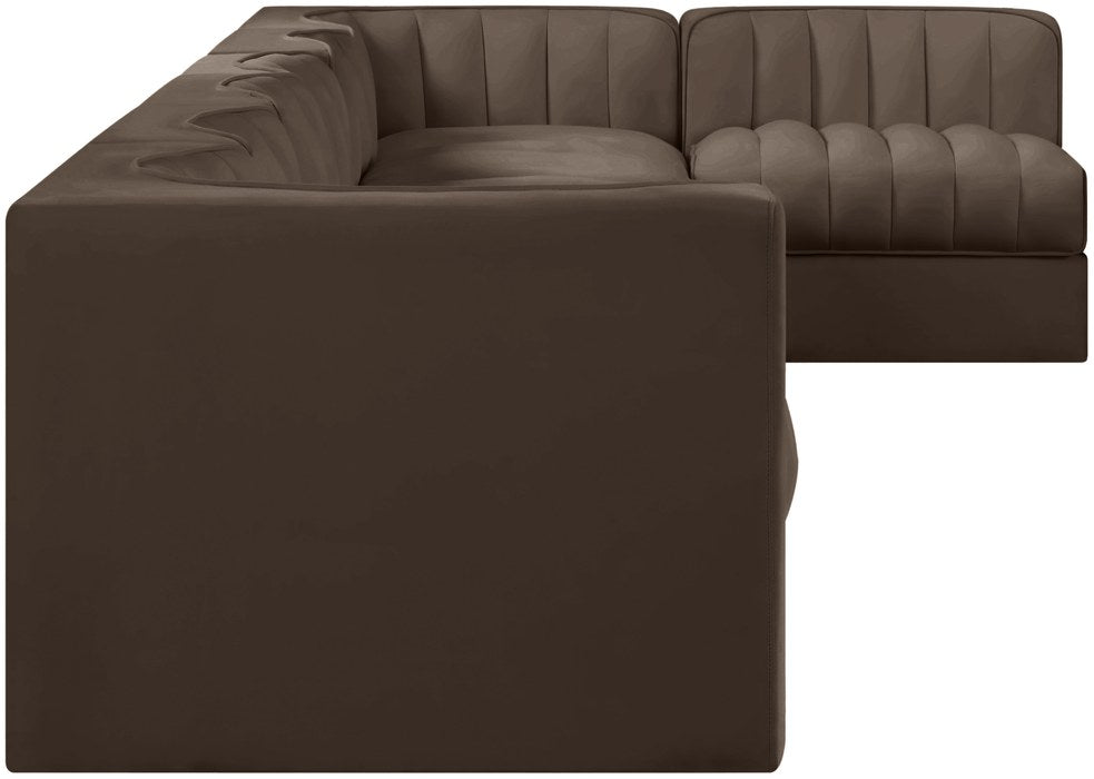 Meridian Furniture - Rummi Brown Velvet Performance Fabric Upholstered 7pc. Sectional - 660Brown-Sec7D - GreatFurnitureDeal