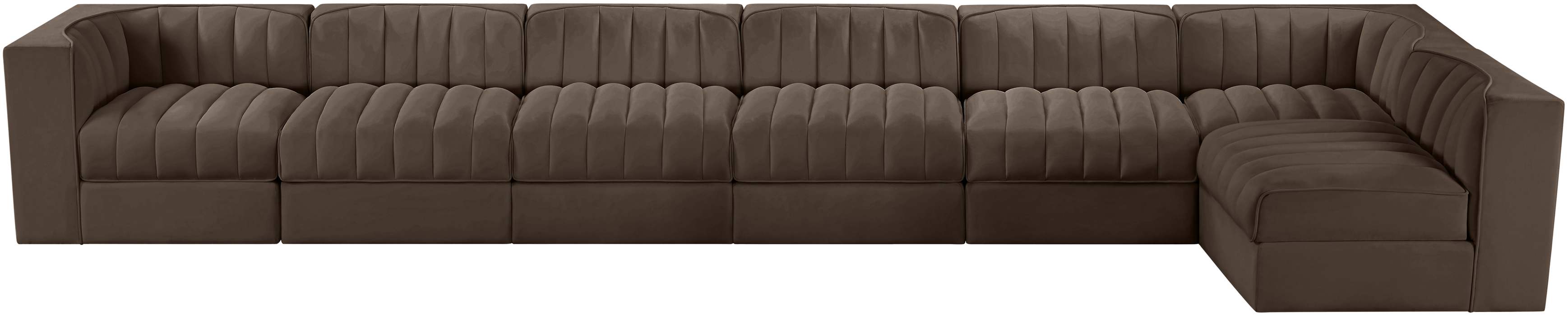 Meridian Furniture - Rummi Brown Velvet Performance Fabric Upholstered 7pc. Sectional - 660Brown-Sec7D - GreatFurnitureDeal