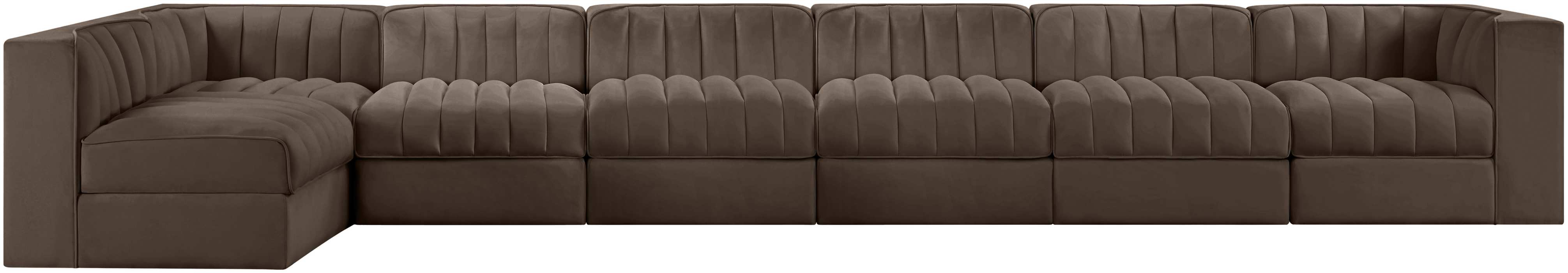 Meridian Furniture - Rummi Brown Velvet Performance Fabric Upholstered 7pc. Sectional - 660Brown-Sec7D - GreatFurnitureDeal
