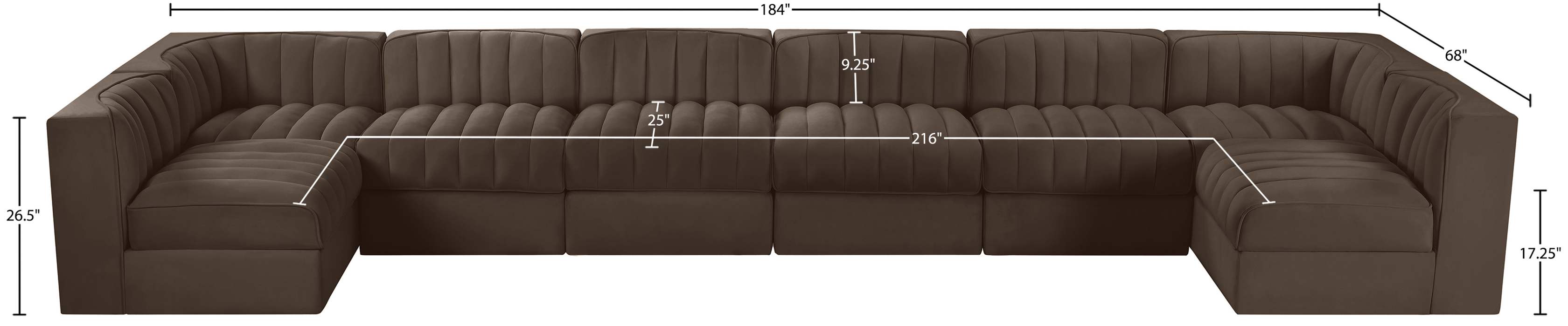 Meridian Furniture - Rummi Brown Velvet Performance Fabric Upholstered 8pc. Sectional - 660Brown-Sec8A - GreatFurnitureDeal