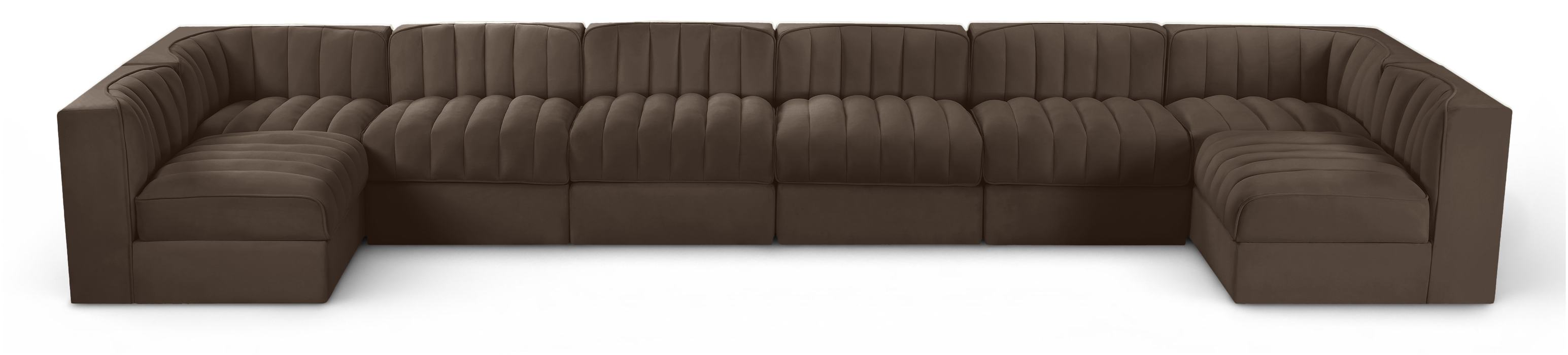 Meridian Furniture - Rummi Brown Velvet Performance Fabric Upholstered 8pc. Sectional - 660Brown-Sec8A - GreatFurnitureDeal
