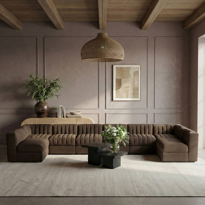 Meridian Furniture - Rummi Brown Velvet Performance Fabric Upholstered 8pc. Sectional - 660Brown-Sec8A - GreatFurnitureDeal
