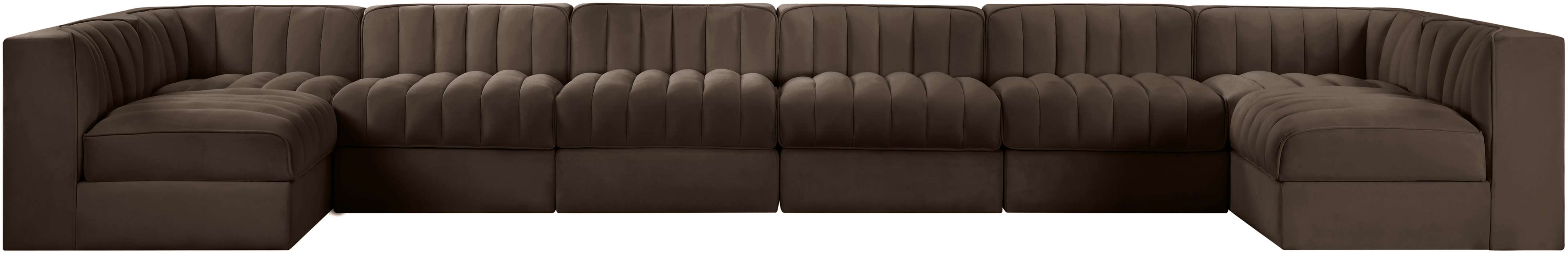 Meridian Furniture - Rummi Brown Velvet Performance Fabric Upholstered 8pc. Sectional - 660Brown-Sec8A - GreatFurnitureDeal