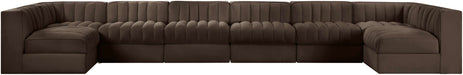 Meridian Furniture - Rummi Brown Velvet Performance Fabric Upholstered 8pc. Sectional - 660Brown-Sec8A - GreatFurnitureDeal