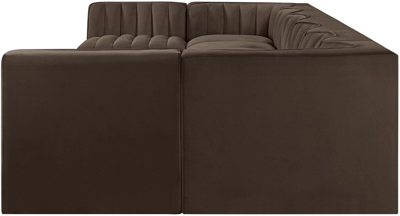 Meridian Furniture - Rummi Brown Velvet Performance Fabric Upholstered 8pc. Sectional - 660Brown-Sec8A - GreatFurnitureDeal
