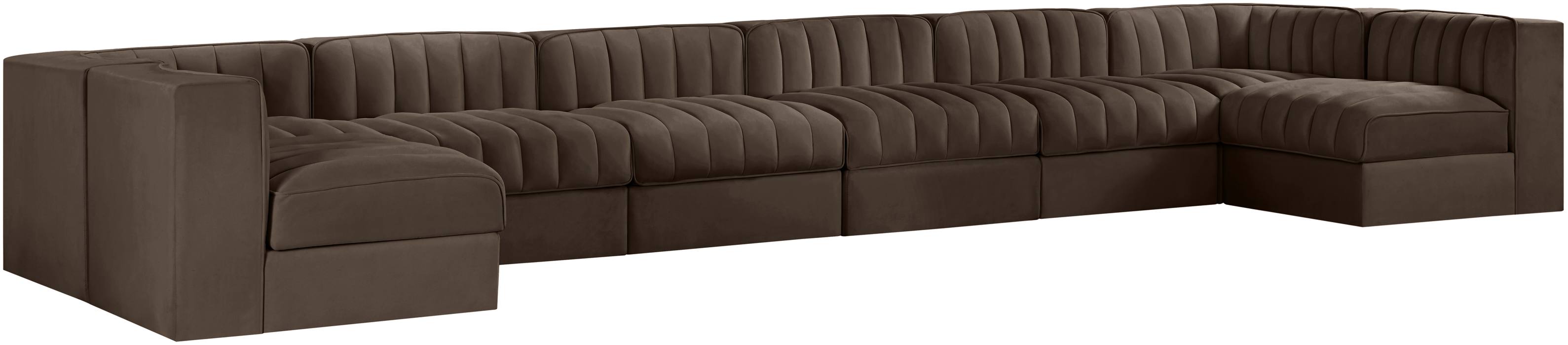 Meridian Furniture - Rummi Brown Velvet Performance Fabric Upholstered 8pc. Sectional - 660Brown-Sec8A - GreatFurnitureDeal