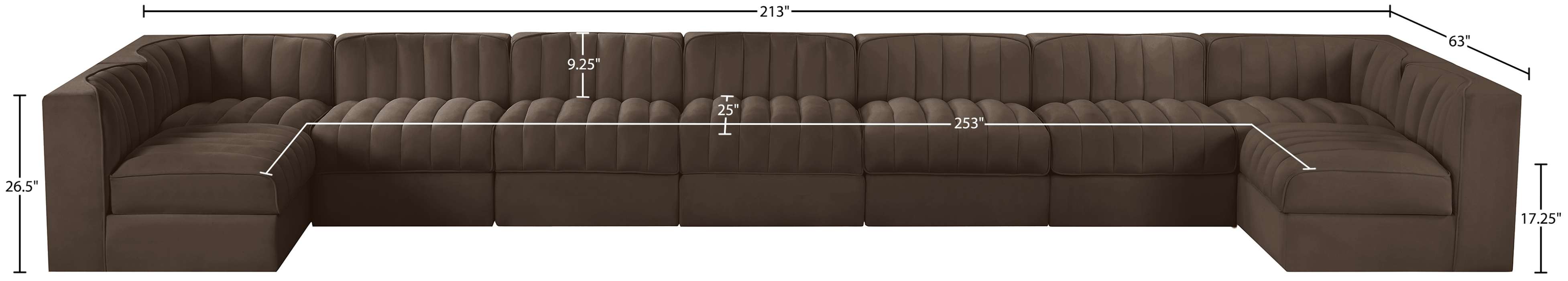 Meridian Furniture - Rummi Brown Velvet Performance Fabric Upholstered 9pc. Sectional - 660Brown-Sec9A - GreatFurnitureDeal