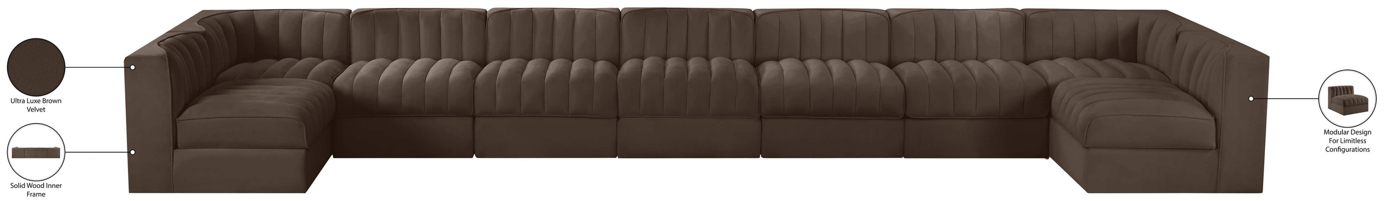 Meridian Furniture - Rummi Brown Velvet Performance Fabric Upholstered 9pc. Sectional - 660Brown-Sec9A - GreatFurnitureDeal