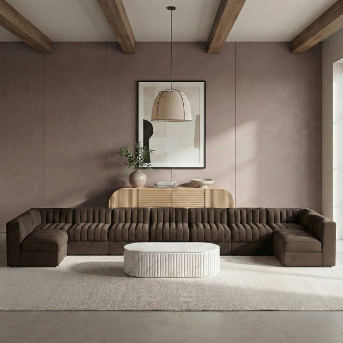 Meridian Furniture - Rummi Brown Velvet Performance Fabric Upholstered 9pc. Sectional - 660Brown-Sec9A - GreatFurnitureDeal