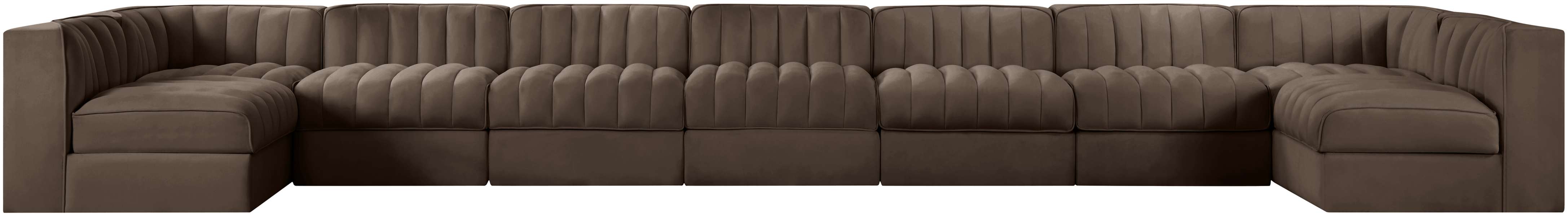 Meridian Furniture - Rummi Brown Velvet Performance Fabric Upholstered 9pc. Sectional - 660Brown-Sec9A - GreatFurnitureDeal