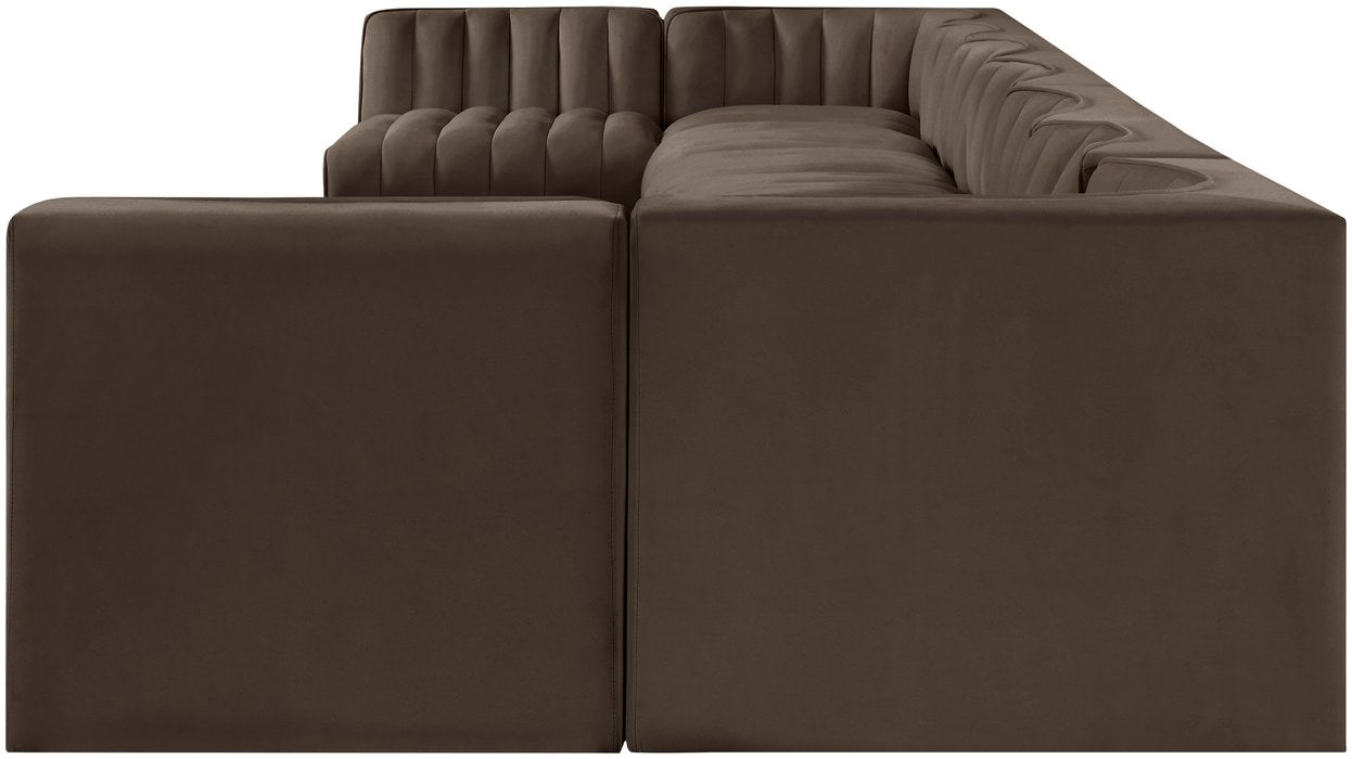 Meridian Furniture - Rummi Brown Velvet Performance Fabric Upholstered 9pc. Sectional - 660Brown-Sec9A - GreatFurnitureDeal