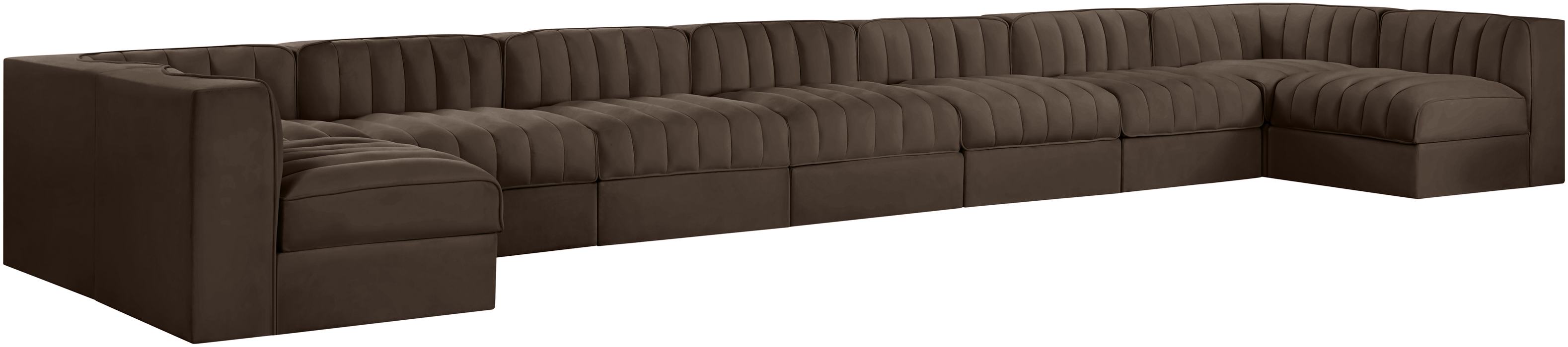 Meridian Furniture - Rummi Brown Velvet Performance Fabric Upholstered 9pc. Sectional - 660Brown-Sec9A - GreatFurnitureDeal
