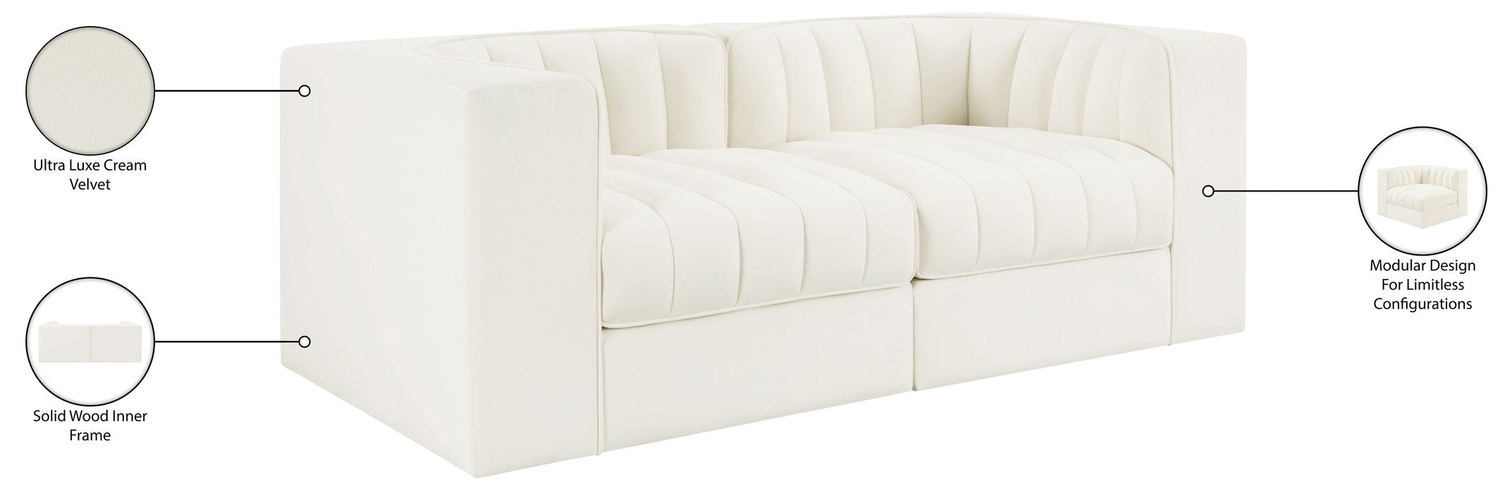 Meridian Furniture - Rummi Cream Velvet Performance Fabric Upholstered 2pc. Loveseat - 660Cream-S68 - GreatFurnitureDeal