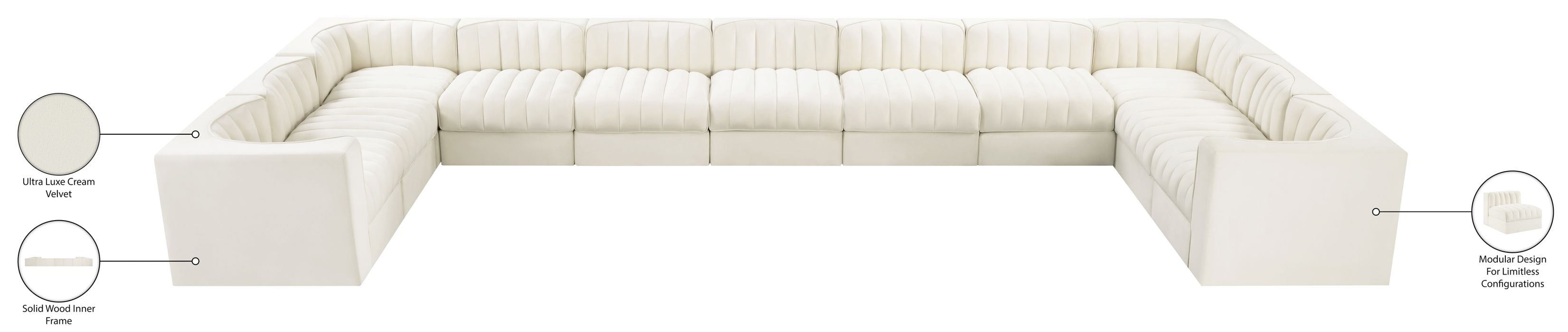Meridian Furniture - Rummi Cream Velvet Performance Fabric Upholstered 11pc. Sectional - 660Cream-Sec11A - GreatFurnitureDeal