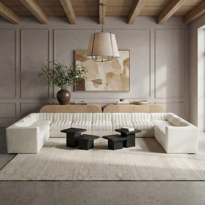 Meridian Furniture - Rummi Cream Velvet Performance Fabric Upholstered 11pc. Sectional - 660Cream-Sec11A - GreatFurnitureDeal