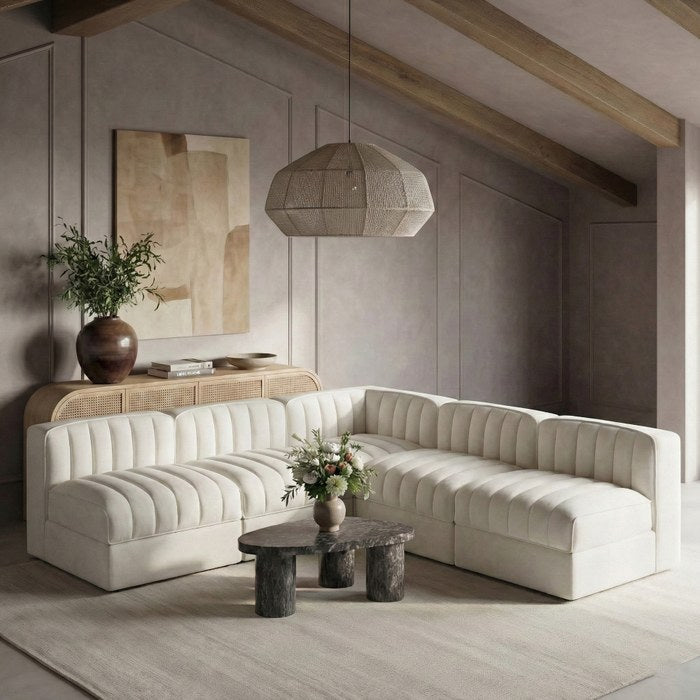 Meridian Furniture - Rummi Cream Velvet Performance Fabric Upholstered 5pc. Sectional - 660Cream-Sec5A - GreatFurnitureDeal