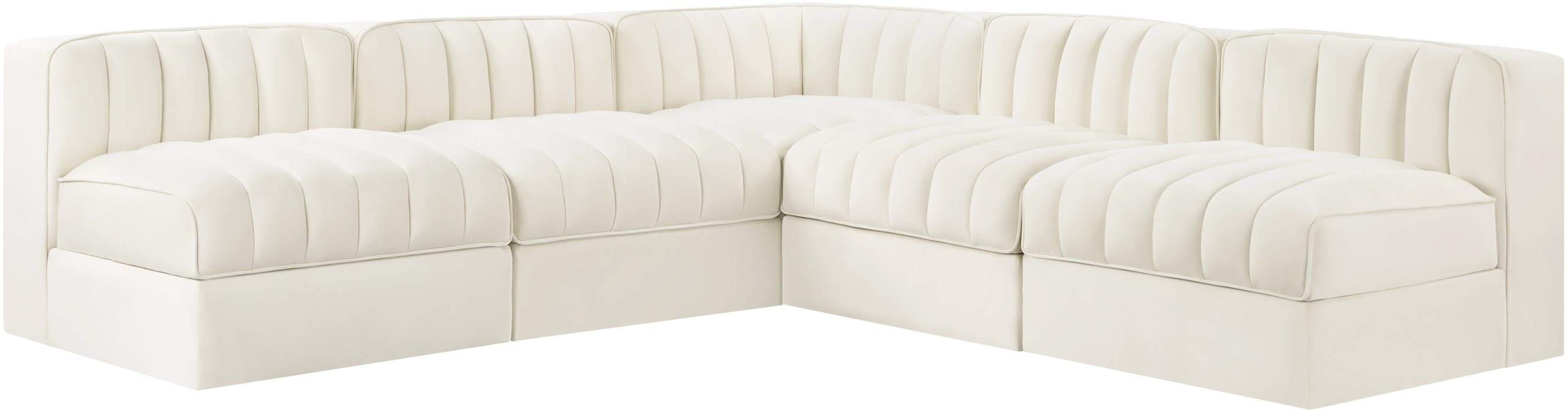 Meridian Furniture - Rummi Cream Velvet Performance Fabric Upholstered 5pc. Sectional - 660Cream-Sec5A - GreatFurnitureDeal