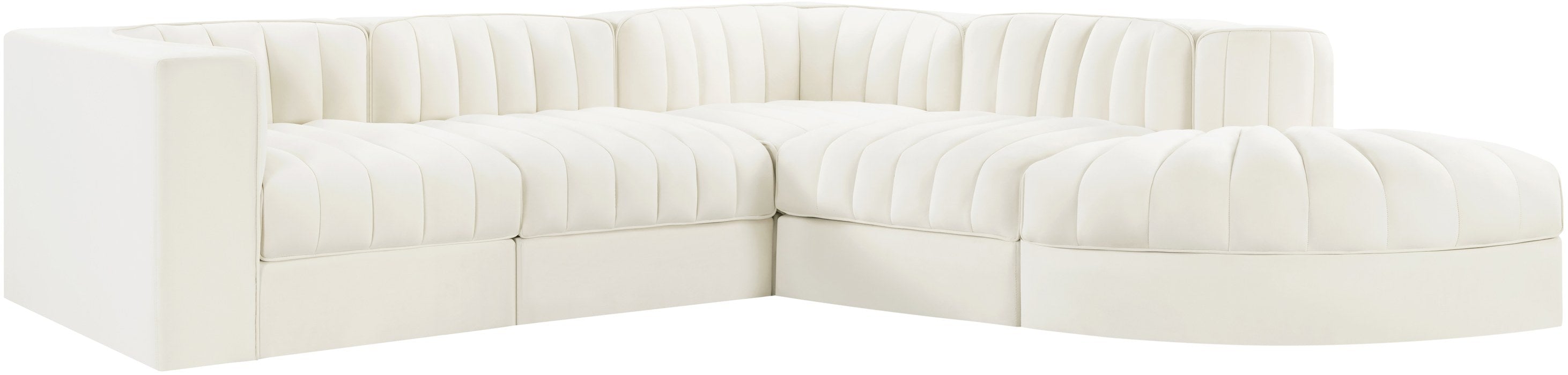 Meridian Furniture - Rummi Cream Velvet Performance Fabric Upholstered 5pc. Sectional - 660Cream-Sec5C - GreatFurnitureDeal
