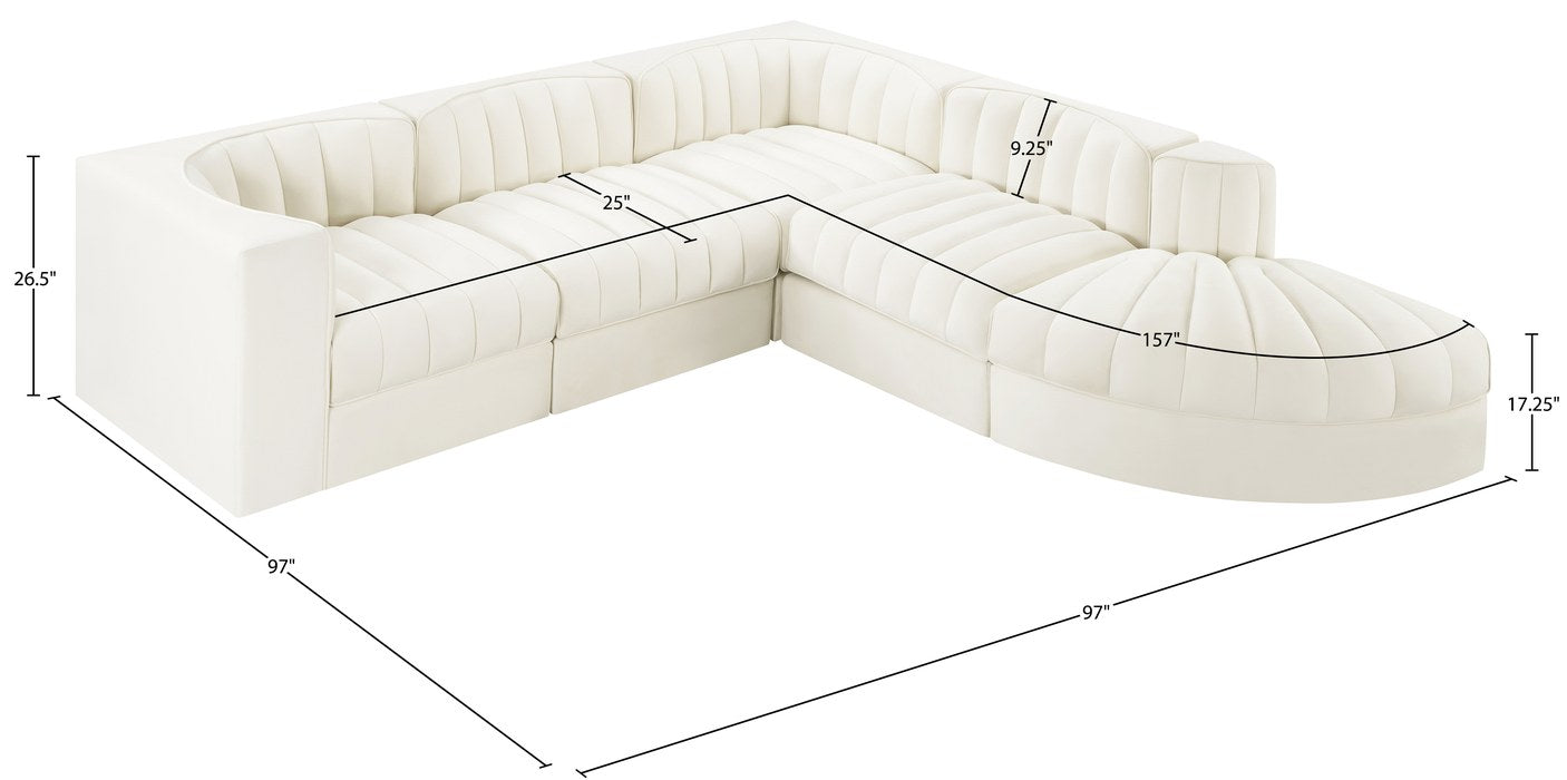 Meridian Furniture - Rummi Cream Velvet Performance Fabric Upholstered 5pc. Sectional - 660Cream-Sec5C - GreatFurnitureDeal