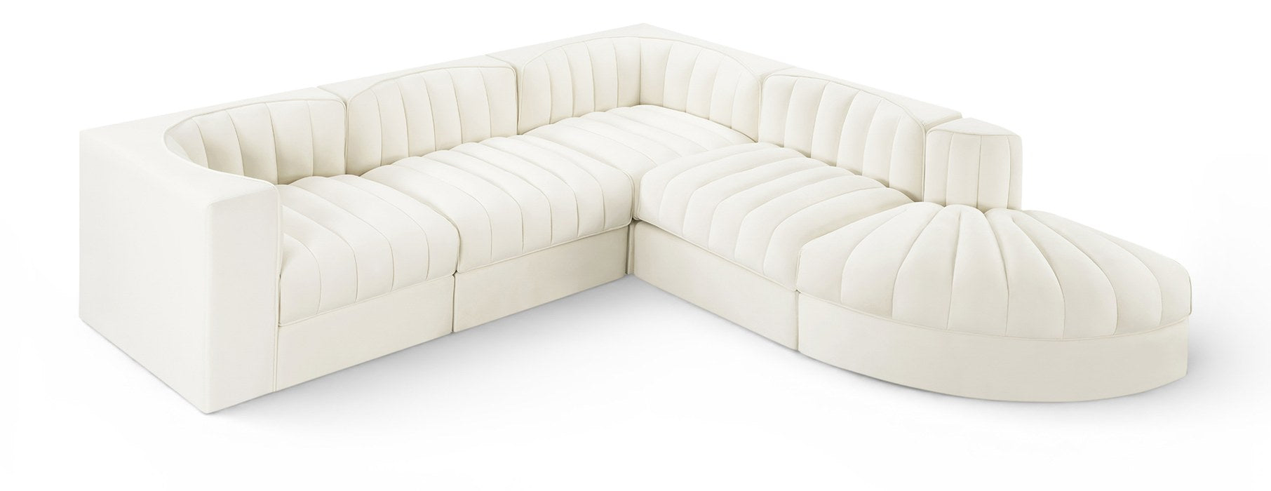 Meridian Furniture - Rummi Cream Velvet Performance Fabric Upholstered 5pc. Sectional - 660Cream-Sec5C - GreatFurnitureDeal