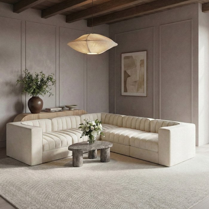 Meridian Furniture - Rummi Cream Velvet Performance Fabric Upholstered 5pc. Sectional - 660Cream-Sec5C - GreatFurnitureDeal